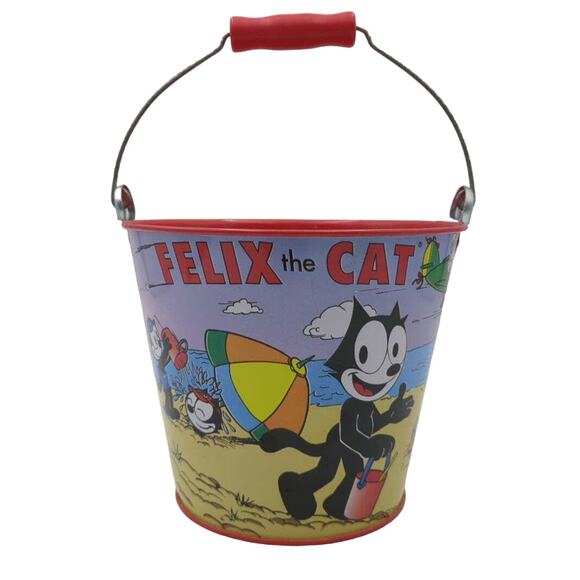Vintage Felix The Cat Schylling Tin Pail Sand Bucket Beach Bucket 1990's 6" tall - Picture 1 of 7